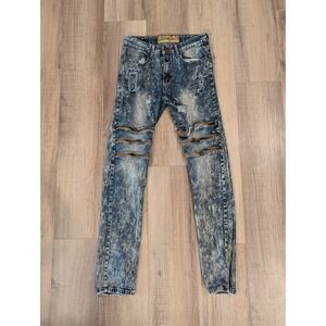 Demolition Jeans Mens 30x32 Acid Wash Distressed Zipper Y2K Punk Biker Moto